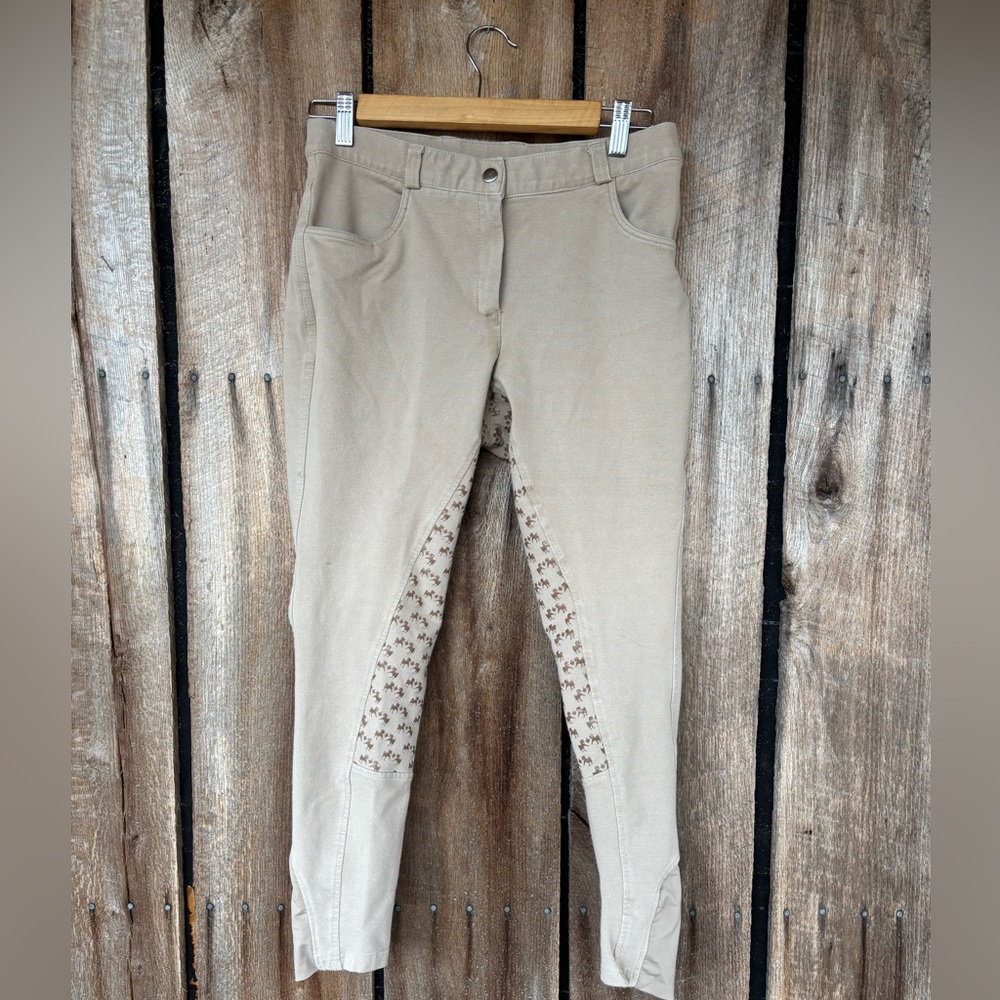 Women's Beige Riding Breeches with Subtle Patterned Knee Patches